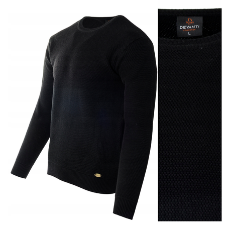 Sweter męski z okrągłym dekoltem czarny wełniany klasyczny - Devanti