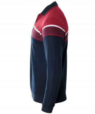 Bluza męska granatowo-czerwona z kołnierzykiem polo na guziki ze ściągaczami bawełniana - Reymo