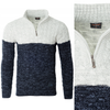 Sweter męski półgolf na krótki zamek jesienny granatowo-szary ze wzorem wełniany ciepły - Devanti