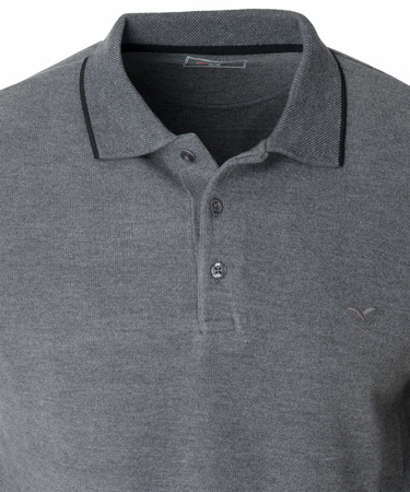 Bluza męska szara gładka z kołnierzykiem polo na guziki ze ściągaczami bawełniana - Reymo