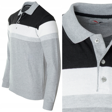 Bluza męska szaro-czarna z kołnierzykiem polo na guziki ze ściągaczami bawełniana - Reymo