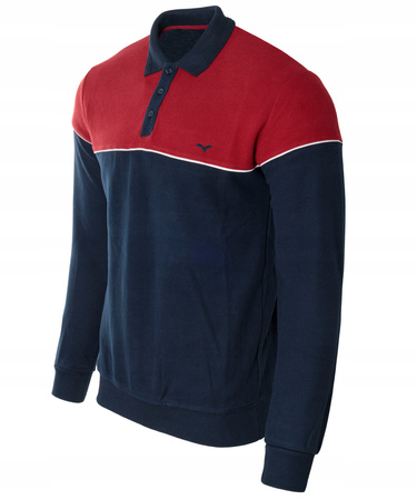 Bluza męska czerwono-granatowa z kołnierzykiem polo na guziki ze ściągaczami bawełna - Reymo