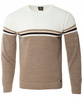 Sweter męski z okrągłym dekoltem brązowo-biały wzór pasy wełniany klasyczny - Devanti