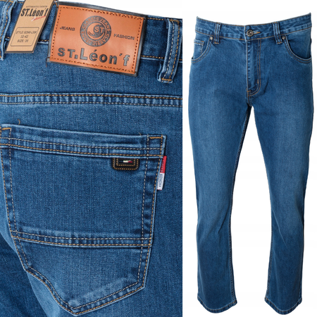 Spodnie jeansy męskie granatowe proste nogawki bawełniane klasyczne - St. Leon