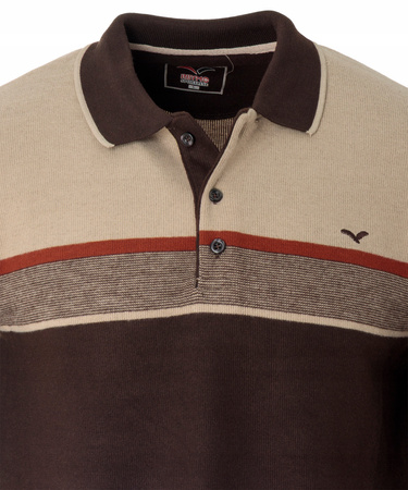 Bluza męska brązowo-beżowa z kołnierzykiem polo na guziki ze ściągaczami bawełniana - Reymo