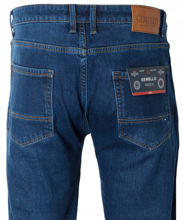 Męskie spodnie jeansy klasyczne granatowe ocieplane proste - Gemello