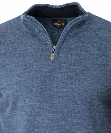 Sweter męski półgolf krótkie zapięcie na zamek niebieski gładki klasyczny - Devanti