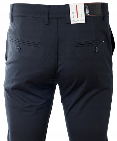 Spodnie męskie materiałowe granatowe prosty krój bawełniane wizytowe eleganckie - Bigman