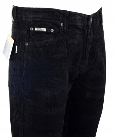 Spodnie męskie klasyczne materiałowe sztruksowe czarne - St. Leon