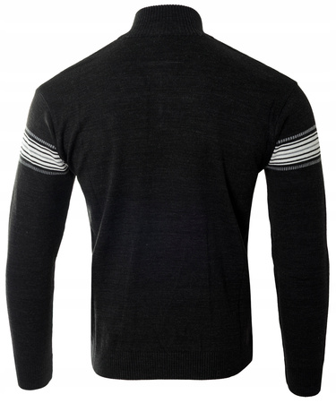 Sweter męski półgolf krótki zamek wełniany czarny pasy klasyczny - Devanti
