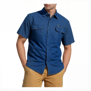 Koszula męska krótki rękaw regular granatowa z kieszeniami - Red Jack