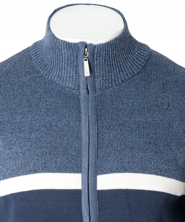 Sweter męski rozpinany jesienny ciemno-niebieski paski - Must