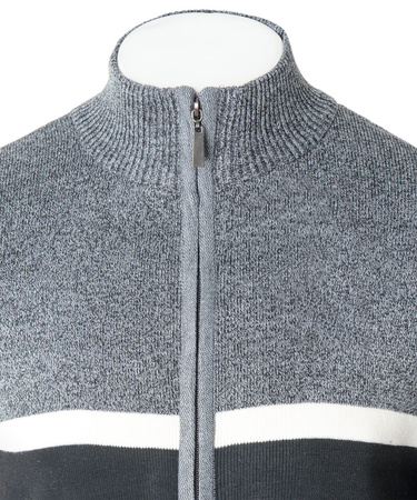Sweter męski rozpinany jesienny jasno-szary paski - Must