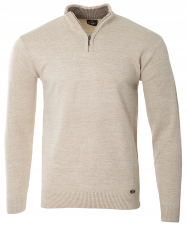 Sweter męski półgolf krótkie zapięcie na zamek beżowy gładki klasyczny - Devanti