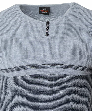 Sweter męski z okrągłym dekoltem z guzikami jasno-szary klasyczny - Devanti