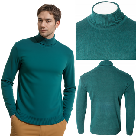 Golf męski sweter zielony wizytowy elegancki - MUST