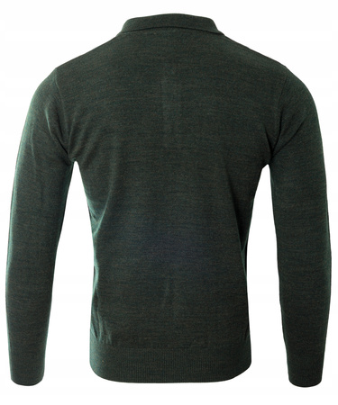 Bluza męska z kołnierzykiem polo na guziki zielona gładka ze ściągaczami wełniana - Reymo