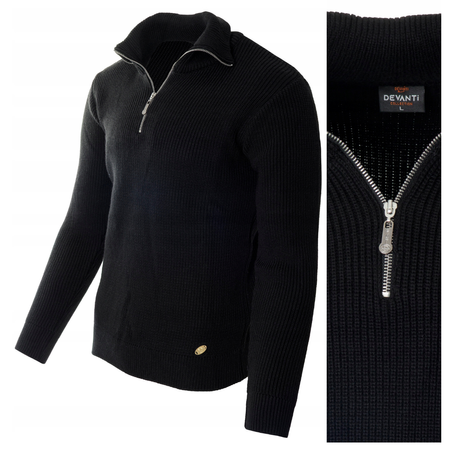 Sweter męski półgolf krótkie zapięcie na zamek czarny klasyczny - Devanti
