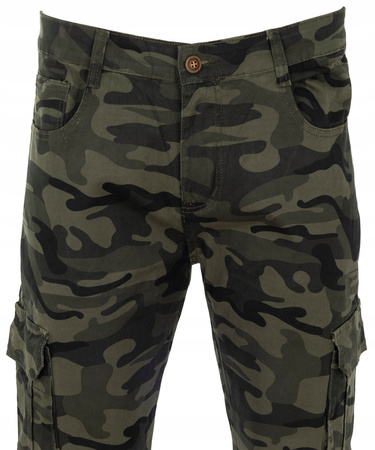 Męskie bojówki ocieplane bawełniane proste nogawki zielone moro - Gemello