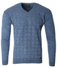 Sweter męski niebieski dekolt w serek V wzór kratka wełniany turecka Devanti