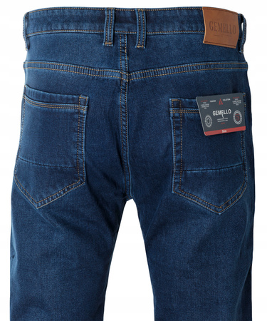 Męskie spodnie jeansy klasyczne granatowe ocieplane proste nogawki - Gemello