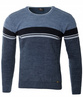 Sweter męski z okrągłym dekoltem niebieski wzór pasy wełniany klasyczny - Devanti