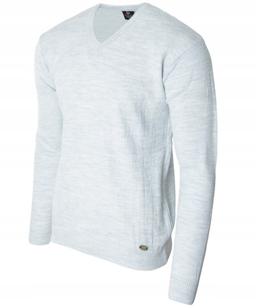 Sweter męski jasno-szary dekolt w serek V wzór kratka wełniany turecka Devanti
