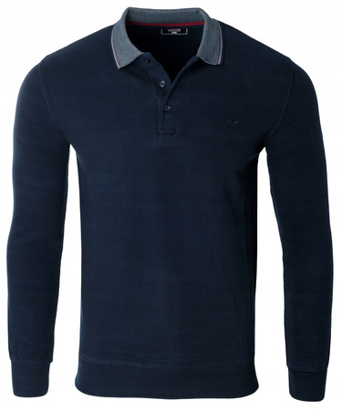 Bluza męska granatowa gładka z kołnierzykiem polo na guziki ze ściągaczami bawełniana - Reymo