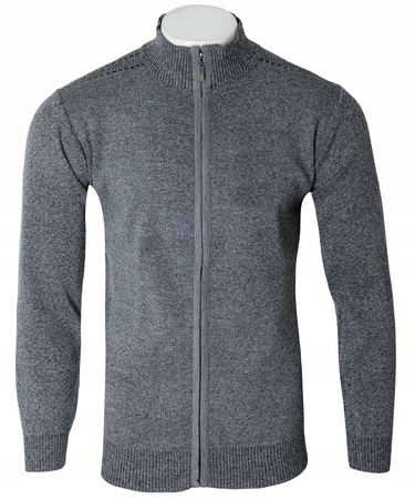 Sweter męski rozpinany jesienny jasno-szary gładki - Must