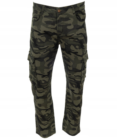 Męskie bojówki ocieplane bawełniane proste nogawki zielone moro - Gemello