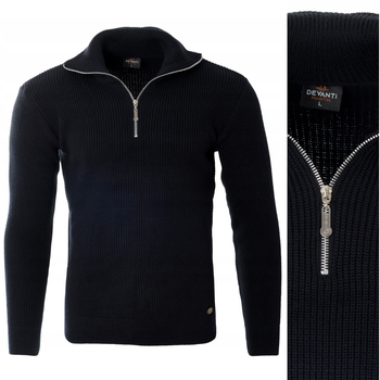 Sweter męski półgolf krótkie zapięcie na zamek granatowy klasyczny - Devanti