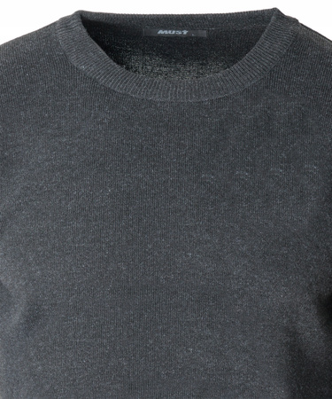 Sweter męski z okrągłym dekoltem ciemno-szary klasyczny - Must