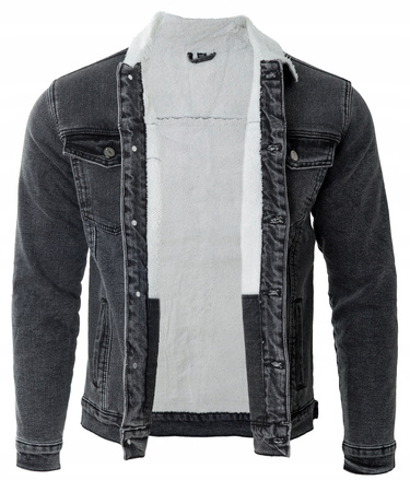 Katana męska jeansowa ocieplana futerkiem kurtka szara - Gamello