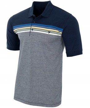 Koszulka męska polo granatowo-szara paski kolorowe dekolt z guzikami kołnierz wiosenna - Reymo