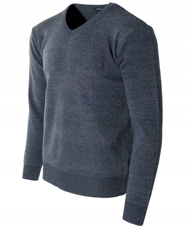 Sweter męski z dekoltem w serek V-dekolt niebiesko-szary - MUST