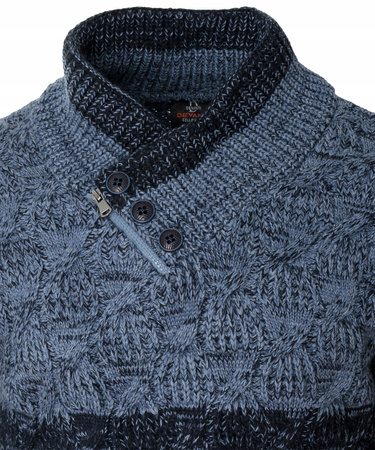 Sweter męski z okrągłym dekoltem zapięcie na krótki zamek i guziki niebieski klasyczny - Devanti