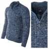 Sweter męski półgolf rozpinany jesienny niebieski ze wzorem wełniany ciepły - Devanti