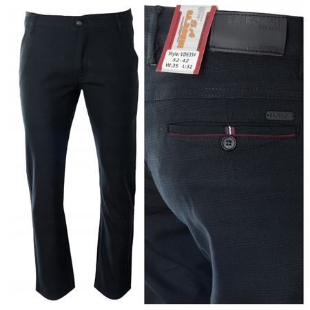 Spodnie męskie materiałowe czarne kratka prosty krój wizytowe eleganckie - Sa. Ronni