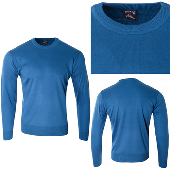 Sweter męski z okrągłym dekoltem wełniany chabrowy gładki klasyczny - Devir