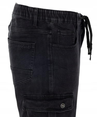 Męskie bojówki ocieplane polarem czarne robocze na gumce - Gemello