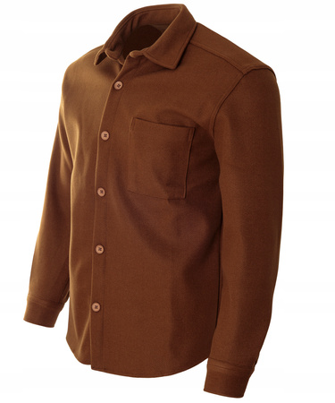 Koszula męska casualowa polarowa brązowa ciepła turecka - Redline