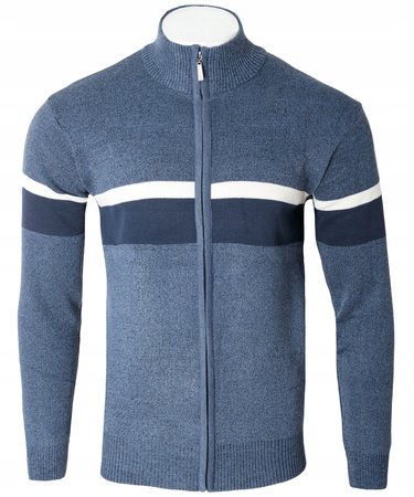 Sweter męski rozpinany jesienny ciemno-niebieski paski - Must
