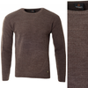 Sweter męski z okrągłym dekoltem ciemno-brązowy wełniany klasyczny - Devanti
