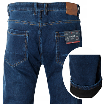 Męskie spodnie jeansy klasyczne granatowe ocieplane proste nogawki - Gemello