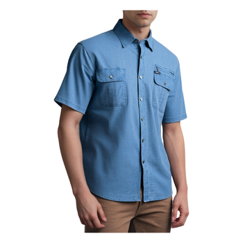 Koszula męska krótki rękaw regular niebieska z kieszeniami - P&S