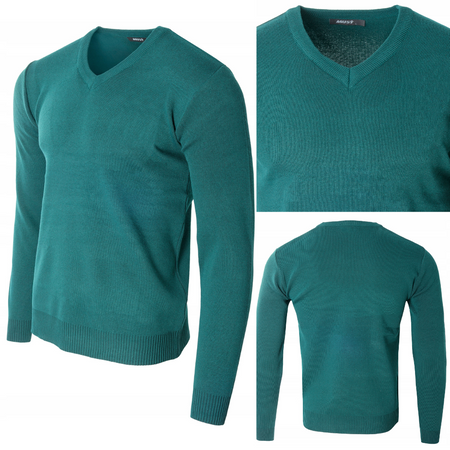 Sweter męski z dekoltem w serek V-dekolt zielony - MUST