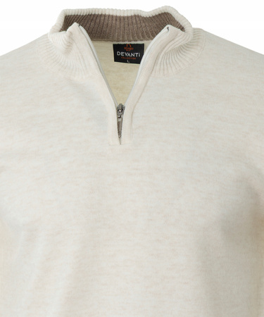 Sweter męski półgolf krótkie zapięcie na zamek kremowy gładki klasyczny - Devanti