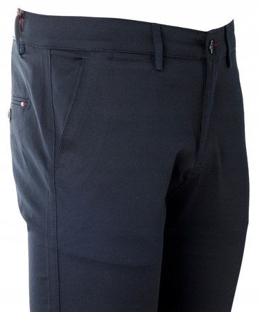 Spodnie męskie materiałowe granatowe prosty krój bawełniane wizytowe eleganckie - Bigman