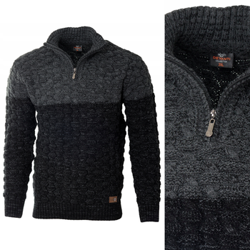 Sweter męski półgolf na krótki zamek jesienny czarno-szary ze wzorem wełniany ciepły - Devanti