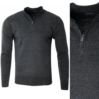 Sweter męski na krótki zamek stójka antracytowy klasyczny - MUST